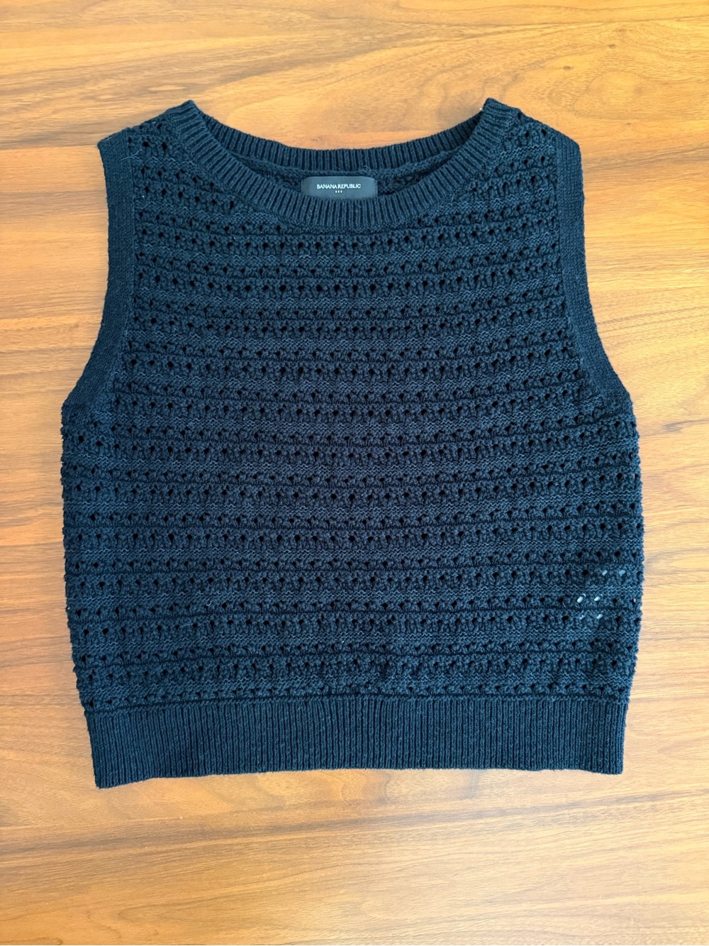 Banana Republic Factory Black Crocheted Knit Sleeveless Top